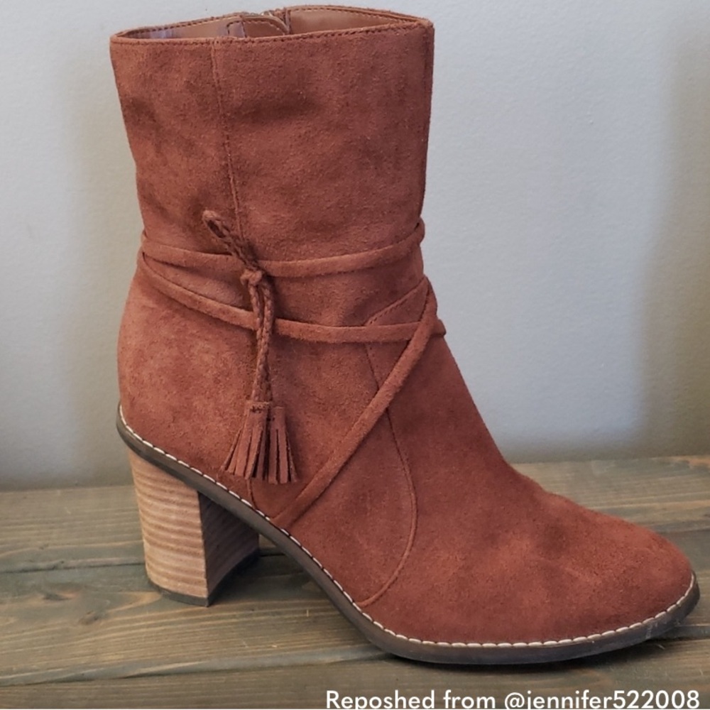 Dr. Scholl's memory foam chestnut, rust suede ankle boot, bootie